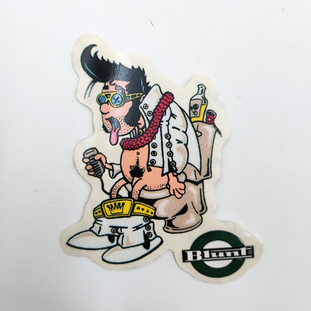 Blunt Clothing Skateboards Sticker Elvis Toilet Parody Decal Rare 90s Skate VTG